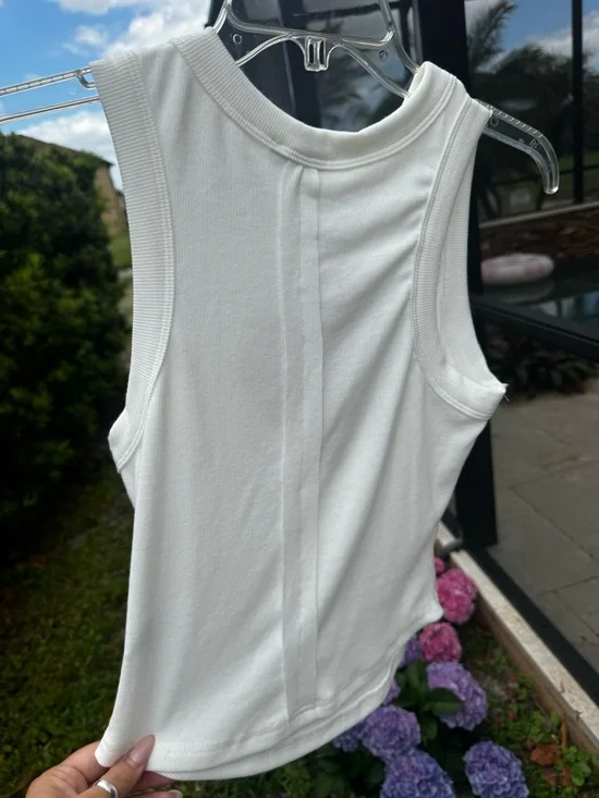 Pretty Garbage Cream Ribbed Shell-Embroidered Tank - Picture 4 of 4